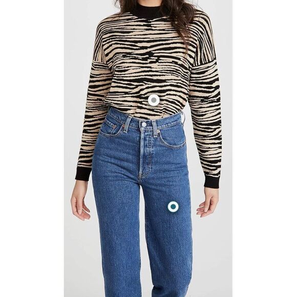 Wayf Women’s M Vincent Intarsia Pullover Sweater in Beige Zebra Print - Picture 3 of 12